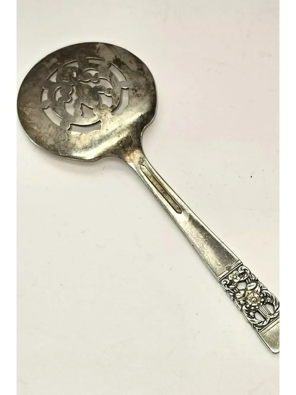Vintage Silver Plate Pierced Serving Spoon Floral Community.CM2274